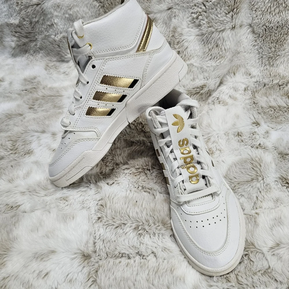 Adidas Drop Step XL High Top White/Gold Sneakers‎ Boy's 3.5  (FW2040)